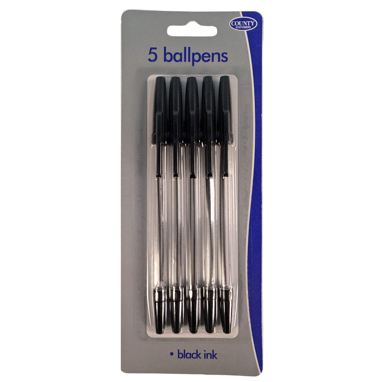 5 Black Biro Ballpoint Pens