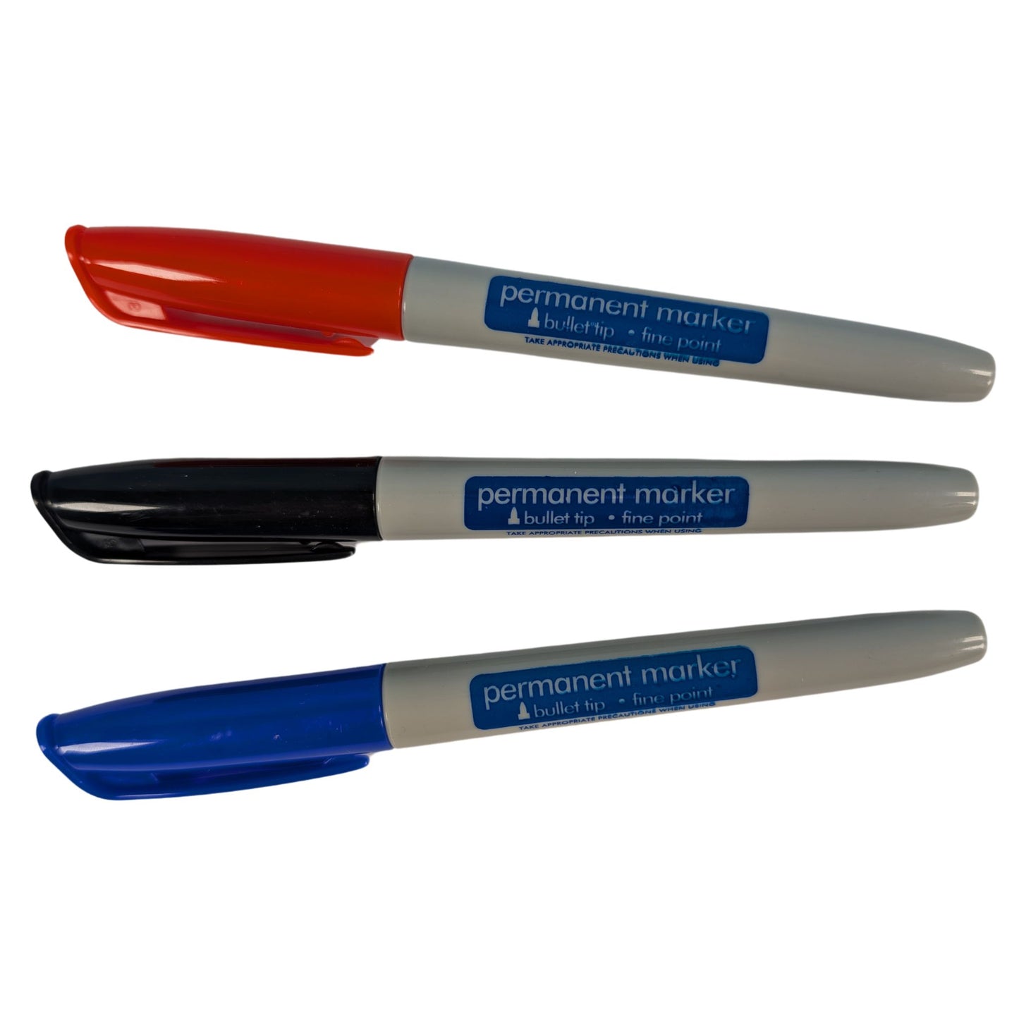 Pack of 3 Permanent Marker Pens Bullet Tip Blue, Black & Red
