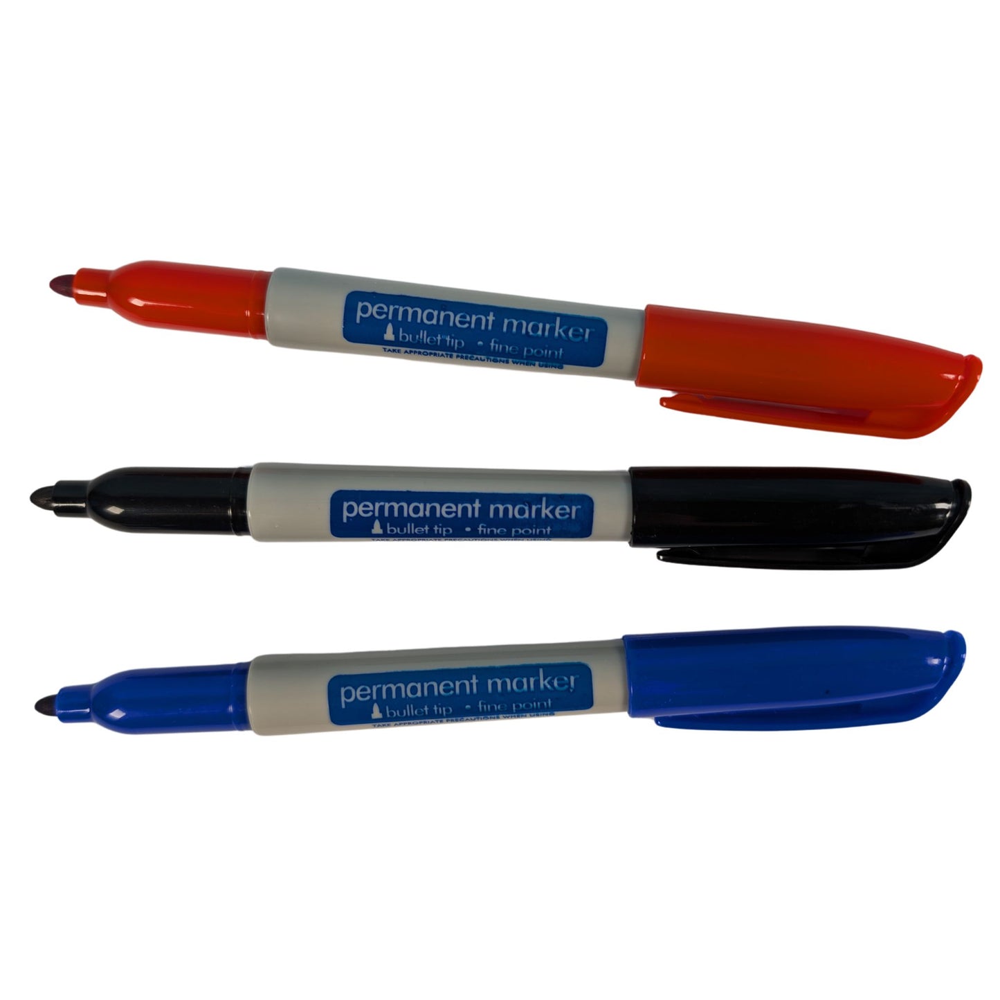 Pack of 3 Permanent Marker Pens Bullet Tip Blue, Black & Red