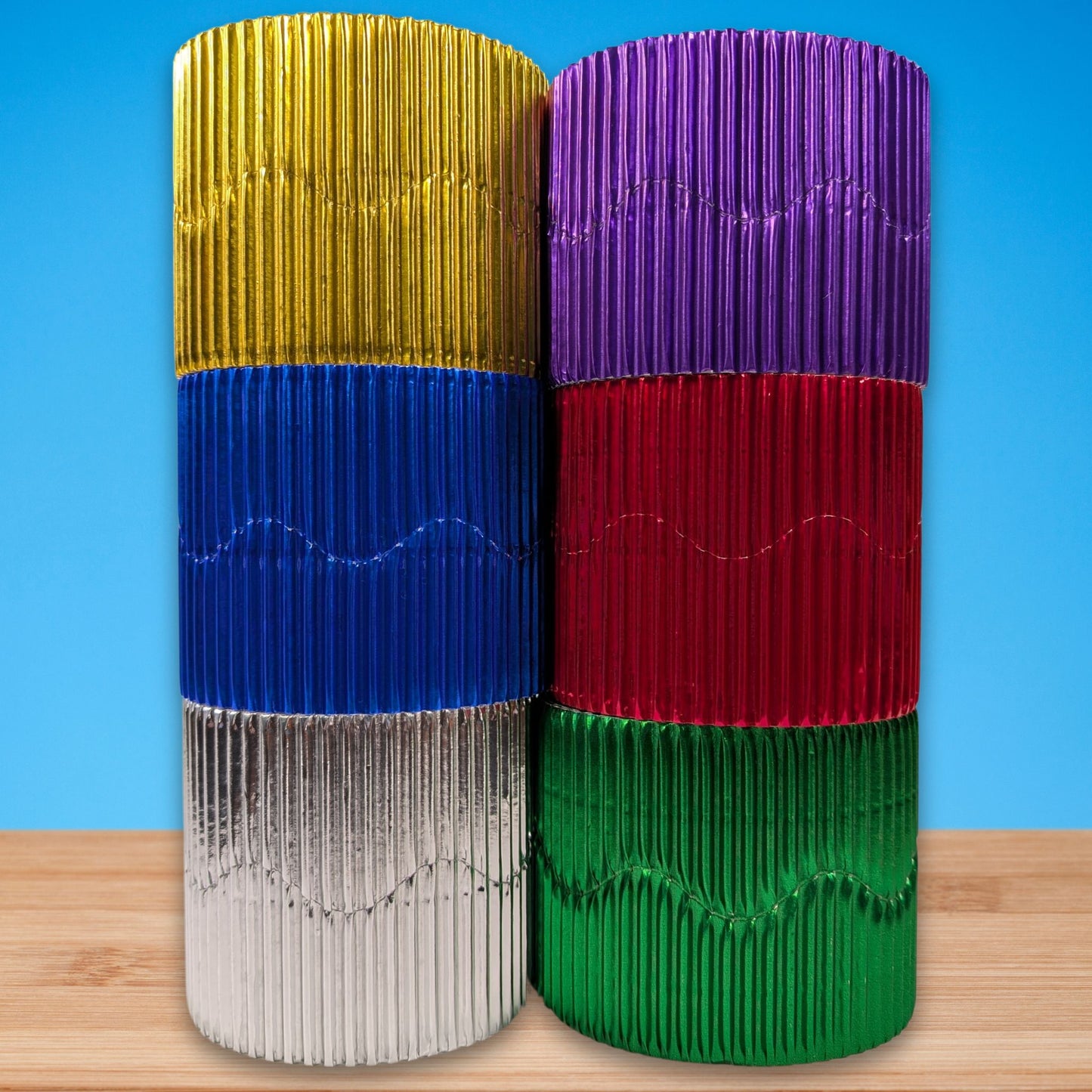 Corrugated Bordettes Scallop Edge 2 x 3.75m Metallic Colours Single Rolls