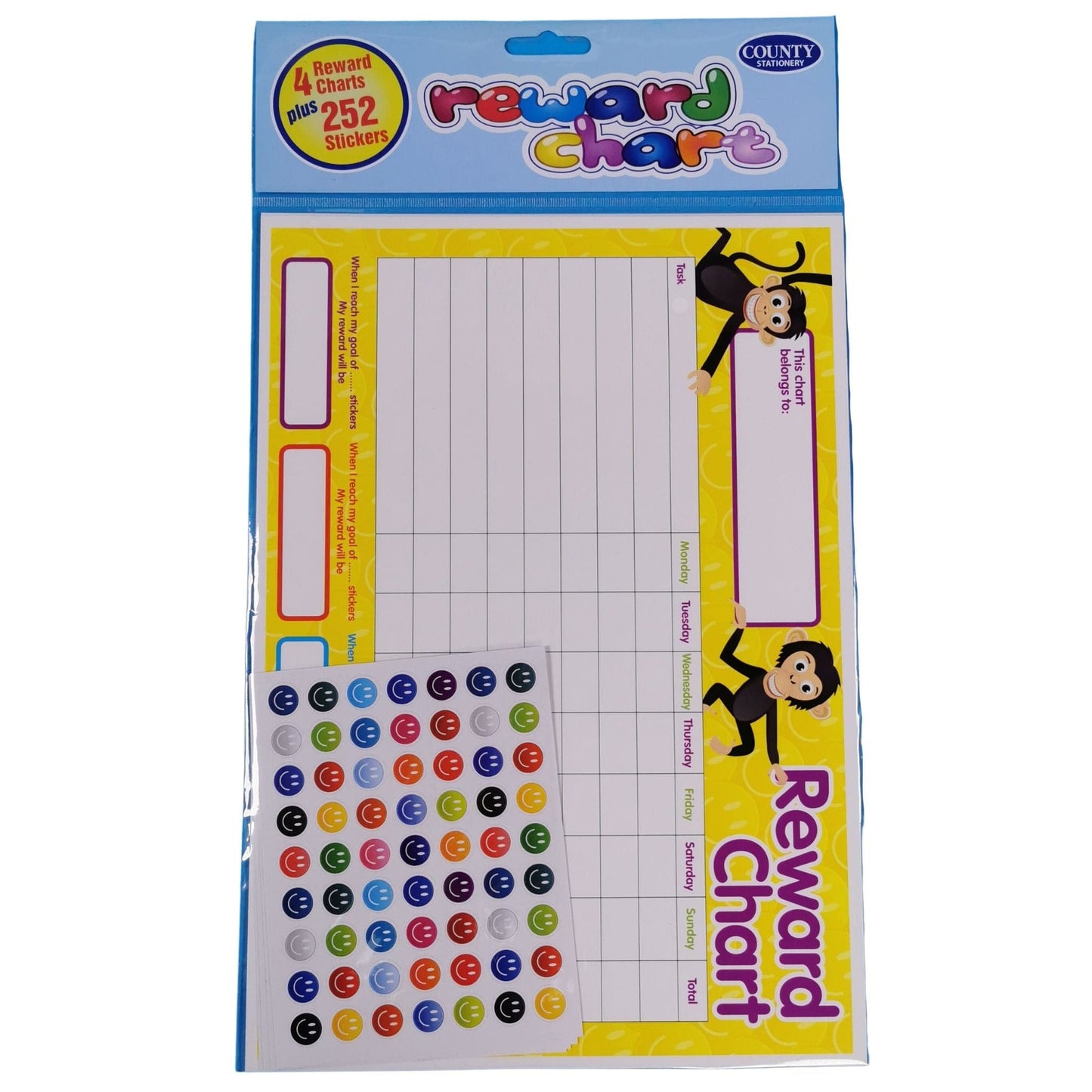 Reward Chart Set Pack of 4 Include 252 Reward Stickers