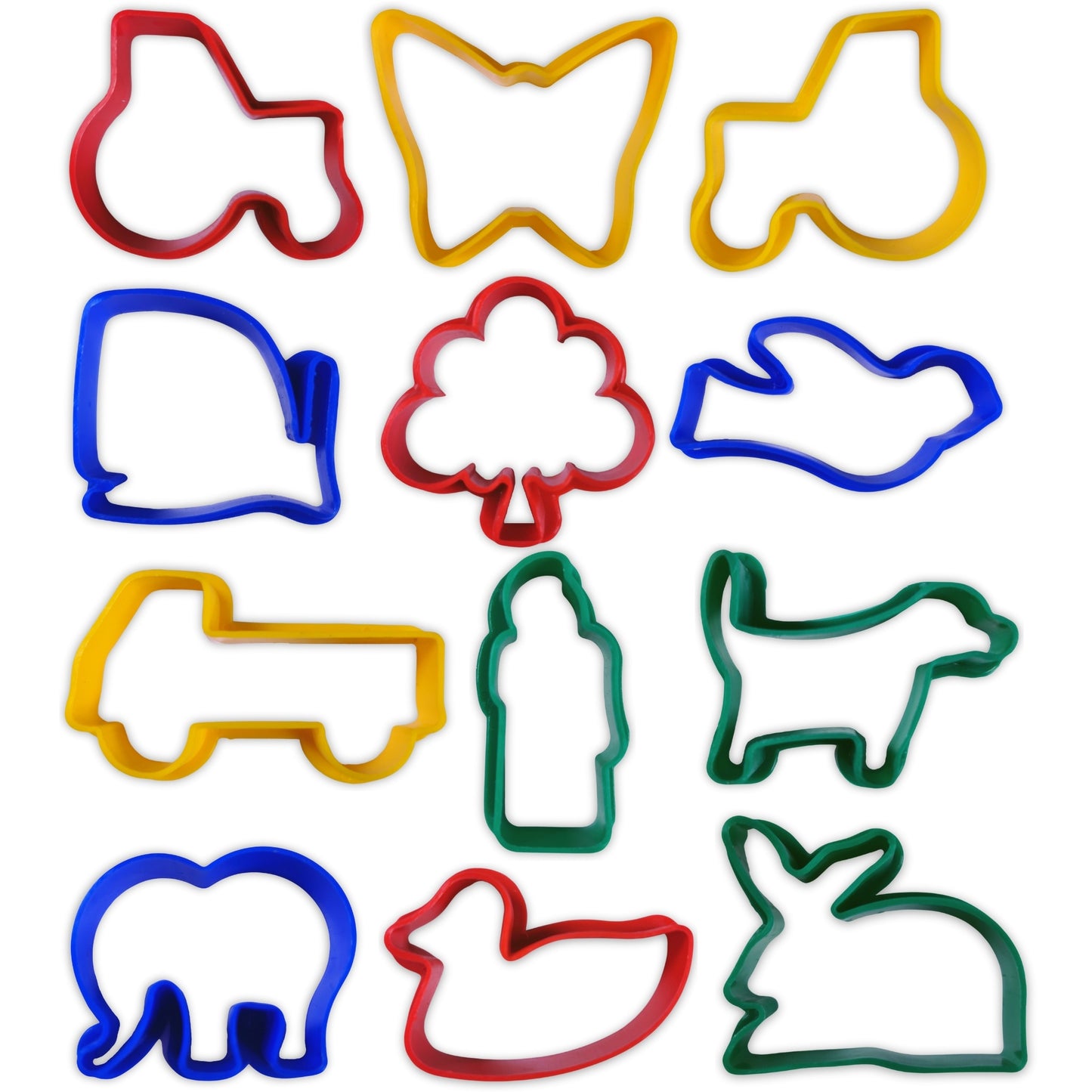 Assorted Coloured Plastic Dough Cutters Pack of 12 for Playdough & Baking