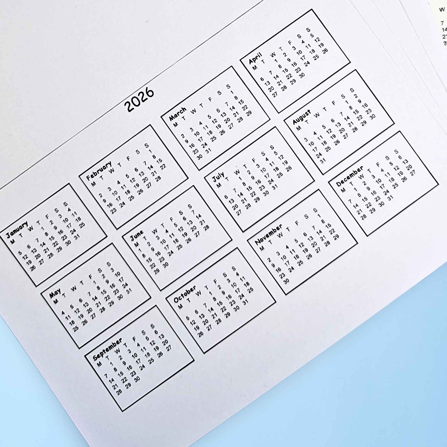 2026 A4 Calendar Blanks