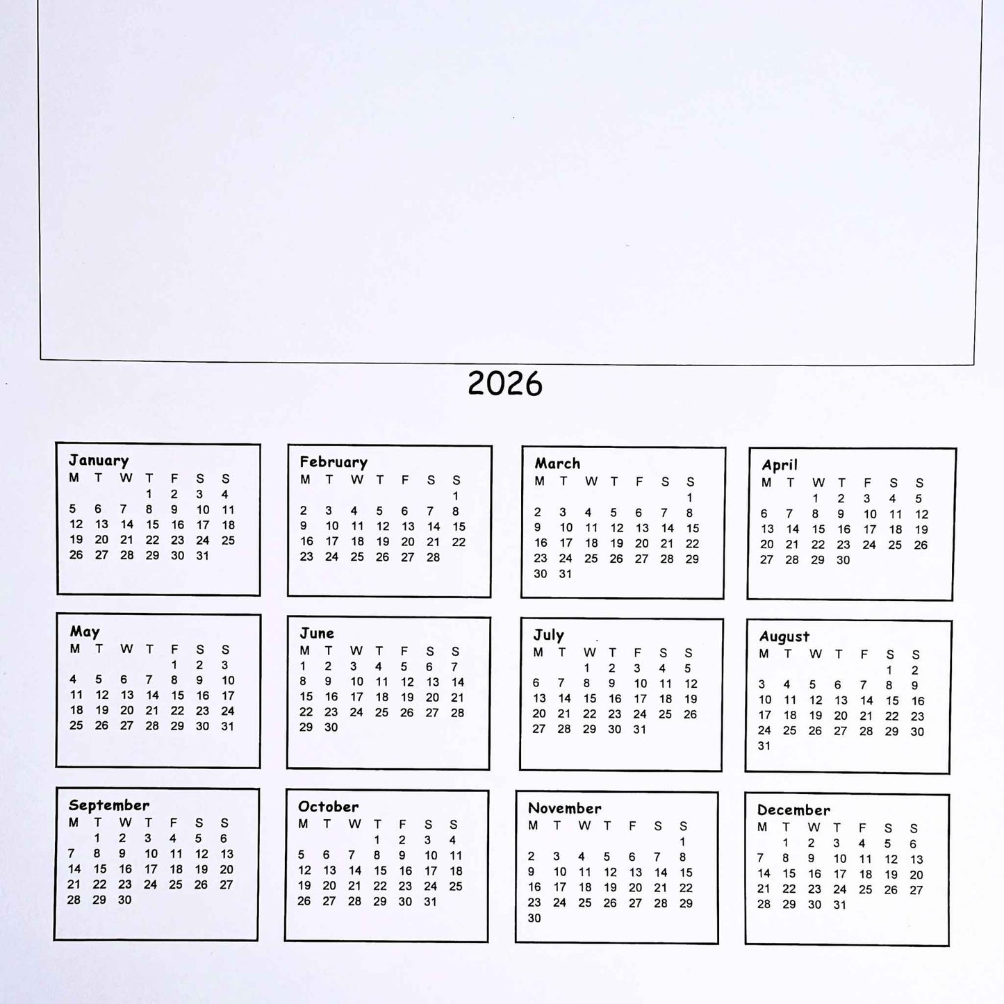 2026 A4 Calendar Blanks