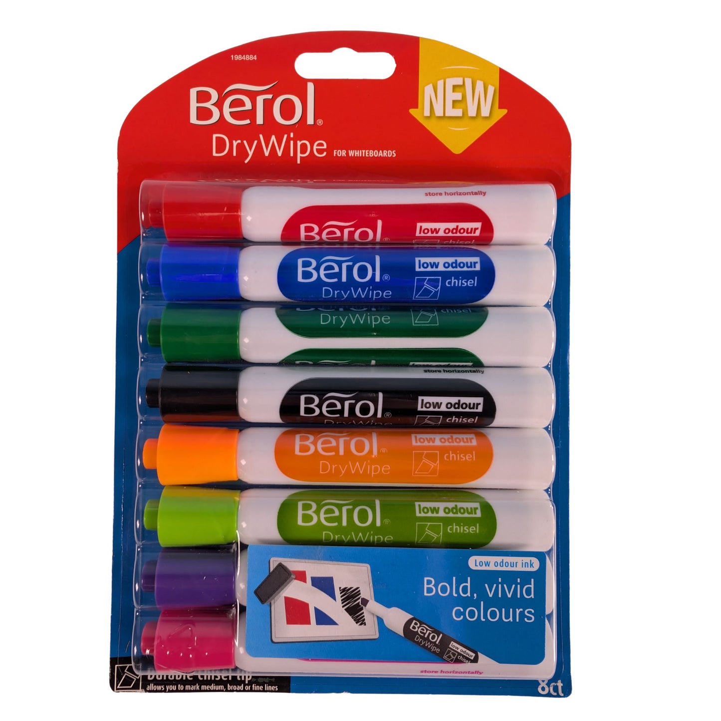 Berol Drywipe Marker Whiteboard Pens Set of 8 Chisel Tip