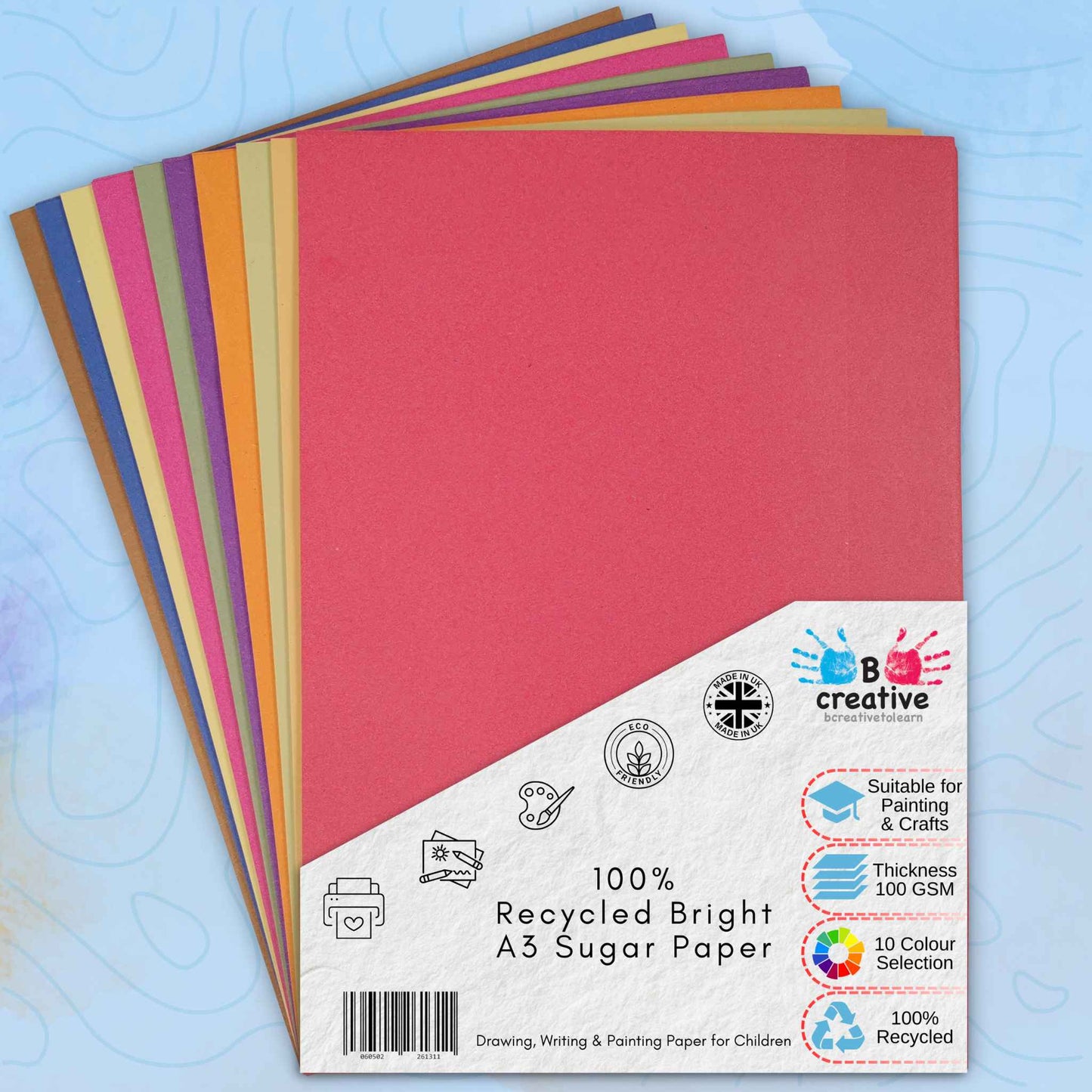 Recycled A3 Bright Colour Sugar Paper 100gsm Children Art Paper