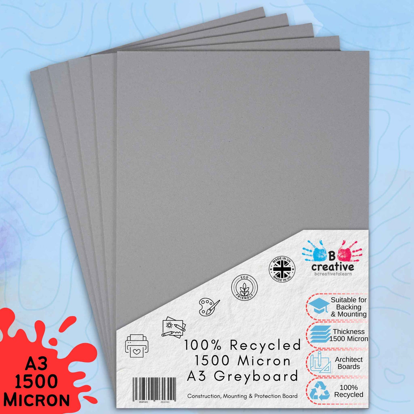 A3 Greyboard – 1500 Micron Heavyweight Sheets for Craft, Art, Backing & Model Making