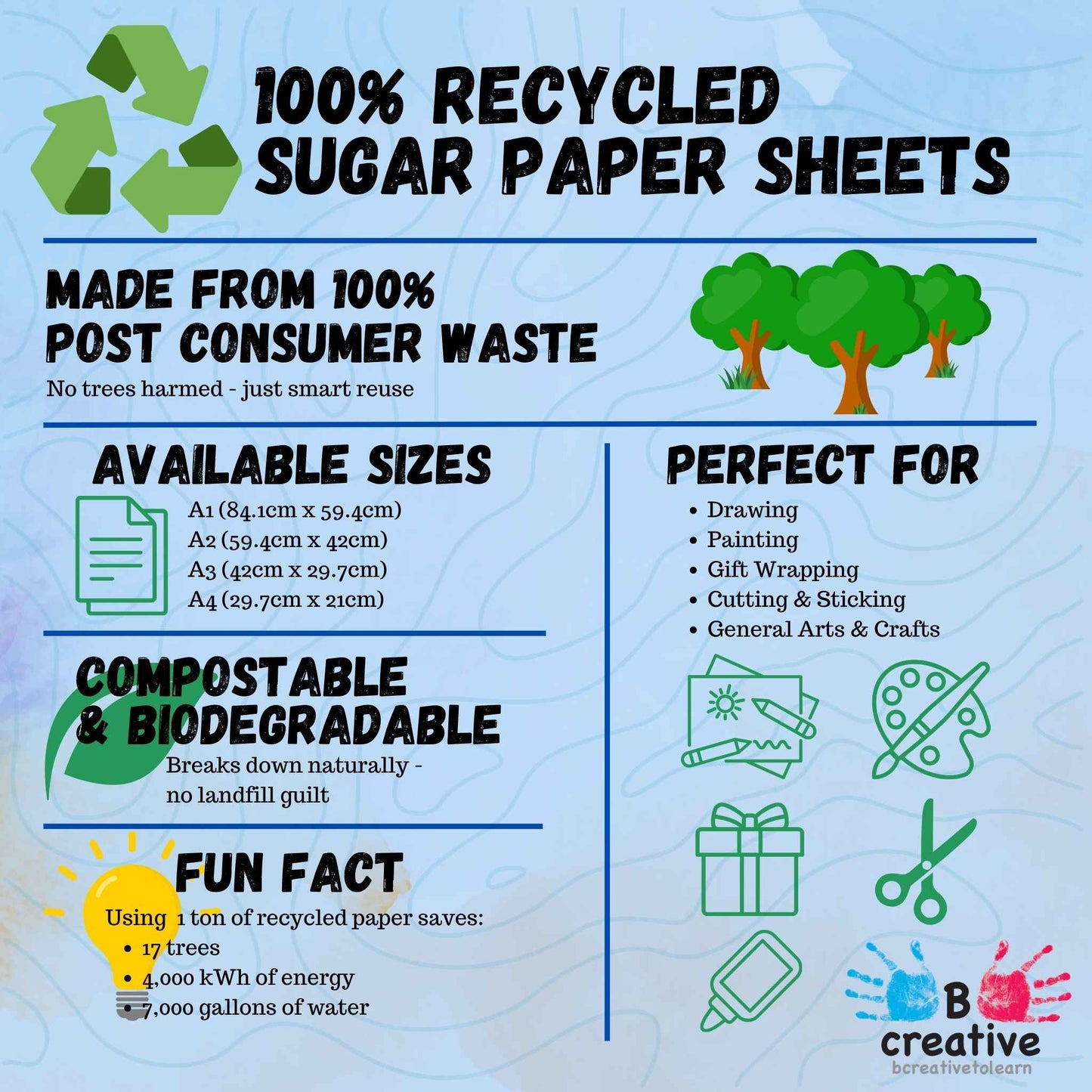 Recycled A4 Bright Colour Sugar Paper 100gsm