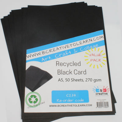100% Recycled A5 Black Card 270gsm 50 Sheets