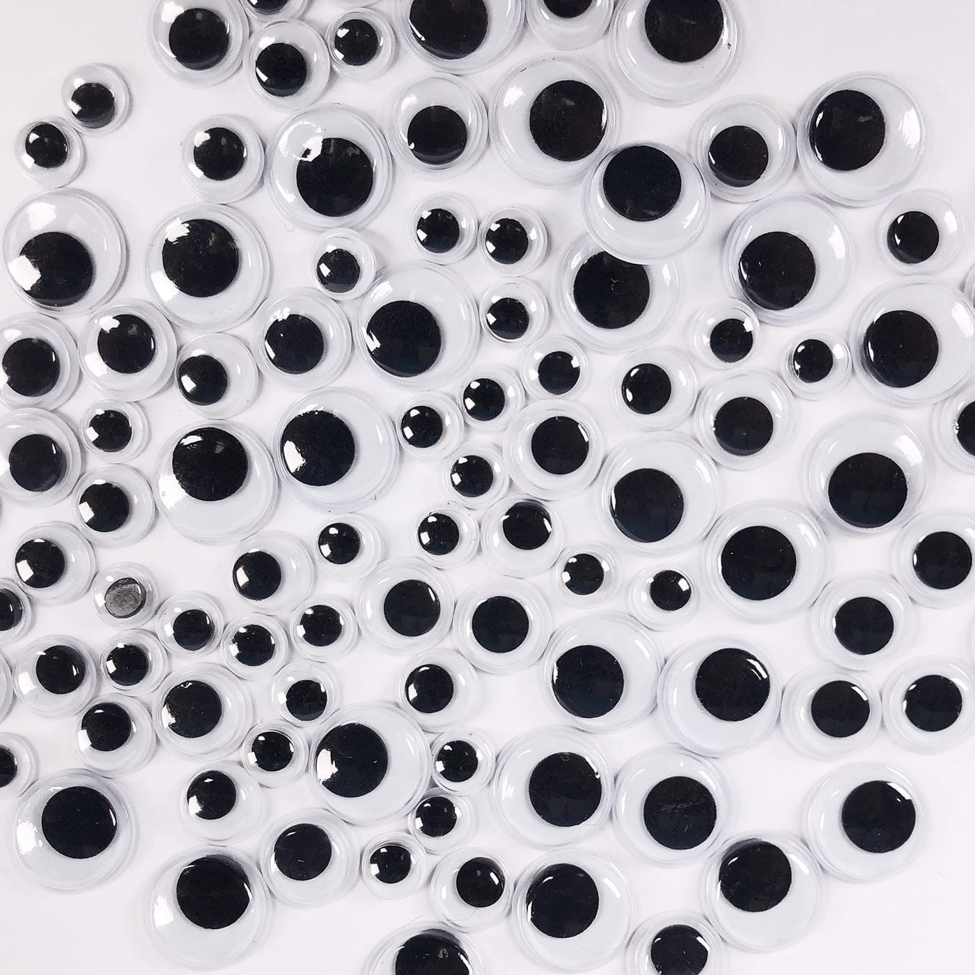 100 Black Peel & Stick Wiggly Eyes Assorted Sizes