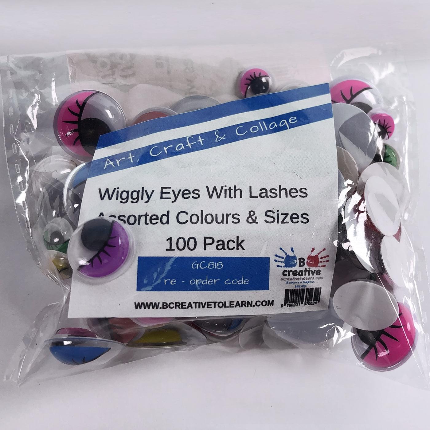 100 Brightly Coloured Wiggly Eyes With Lashes