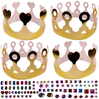 Make Your Own Coronation Crowns Craft Kit with Self Adhesive Jewels & 4 Metallic Gold Crowns