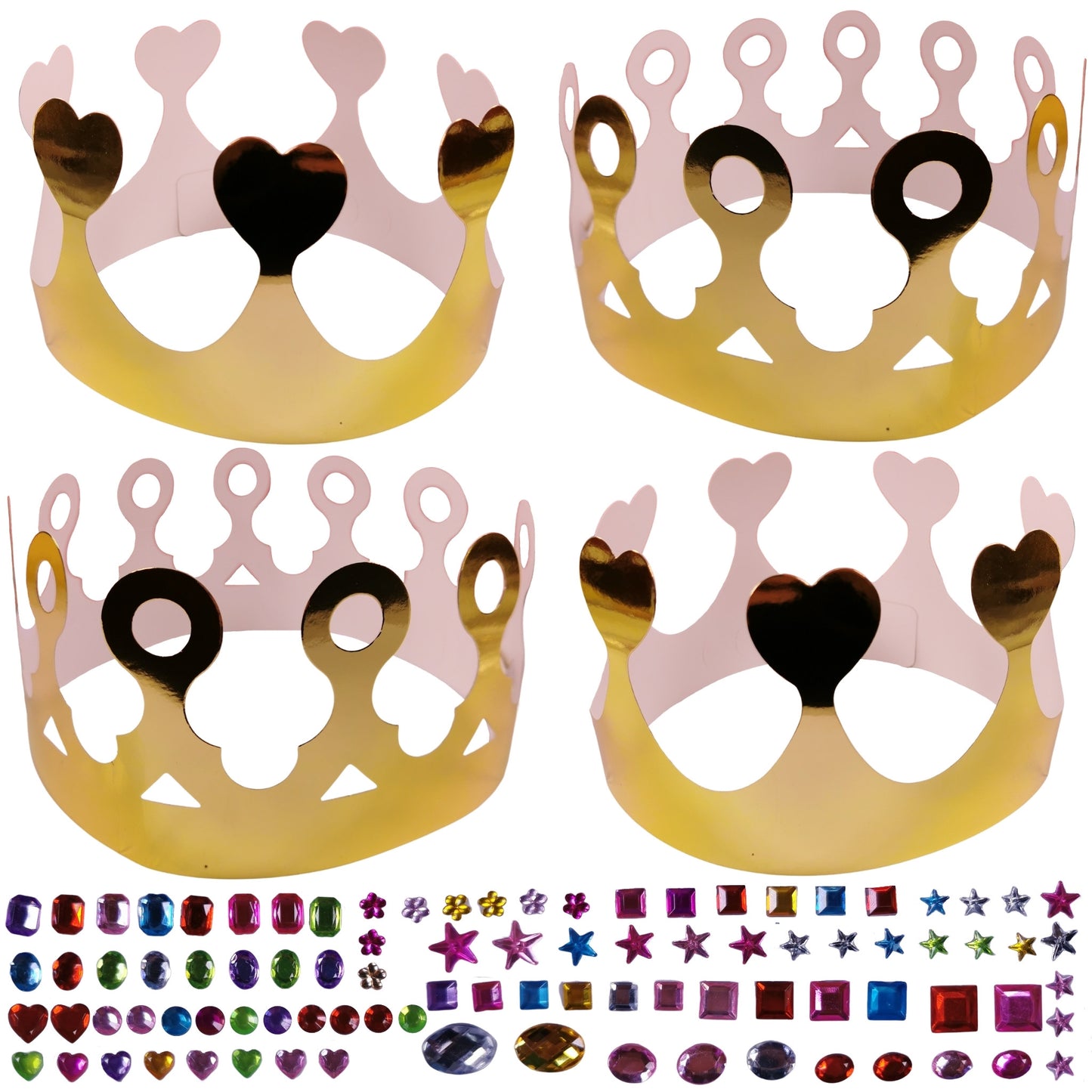 Make Your Own Coronation Crowns Craft Kit with Self Adhesive Jewels & 4 Metallic Gold Crowns