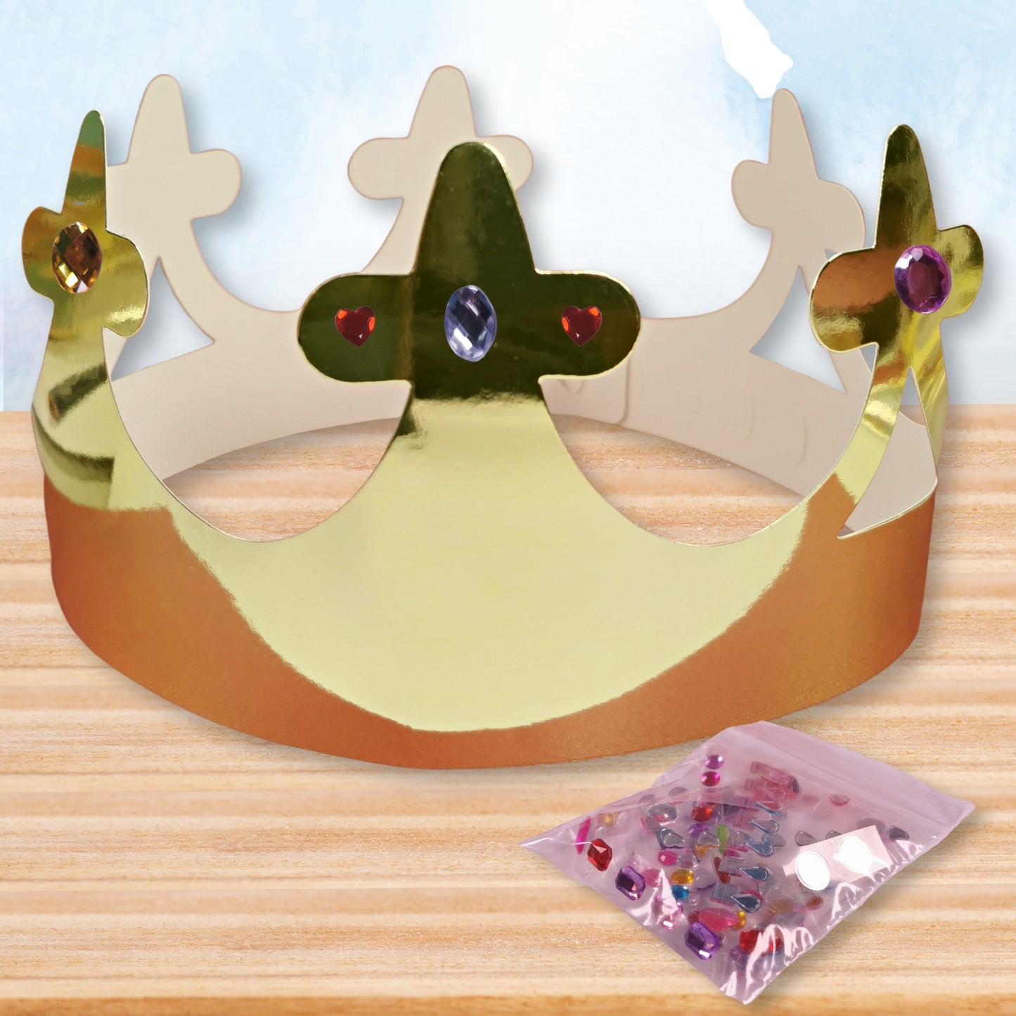 Make Your Own Coronation Crowns Craft Kit with Self Adhesive Jewels & 4 Metallic Gold Crowns