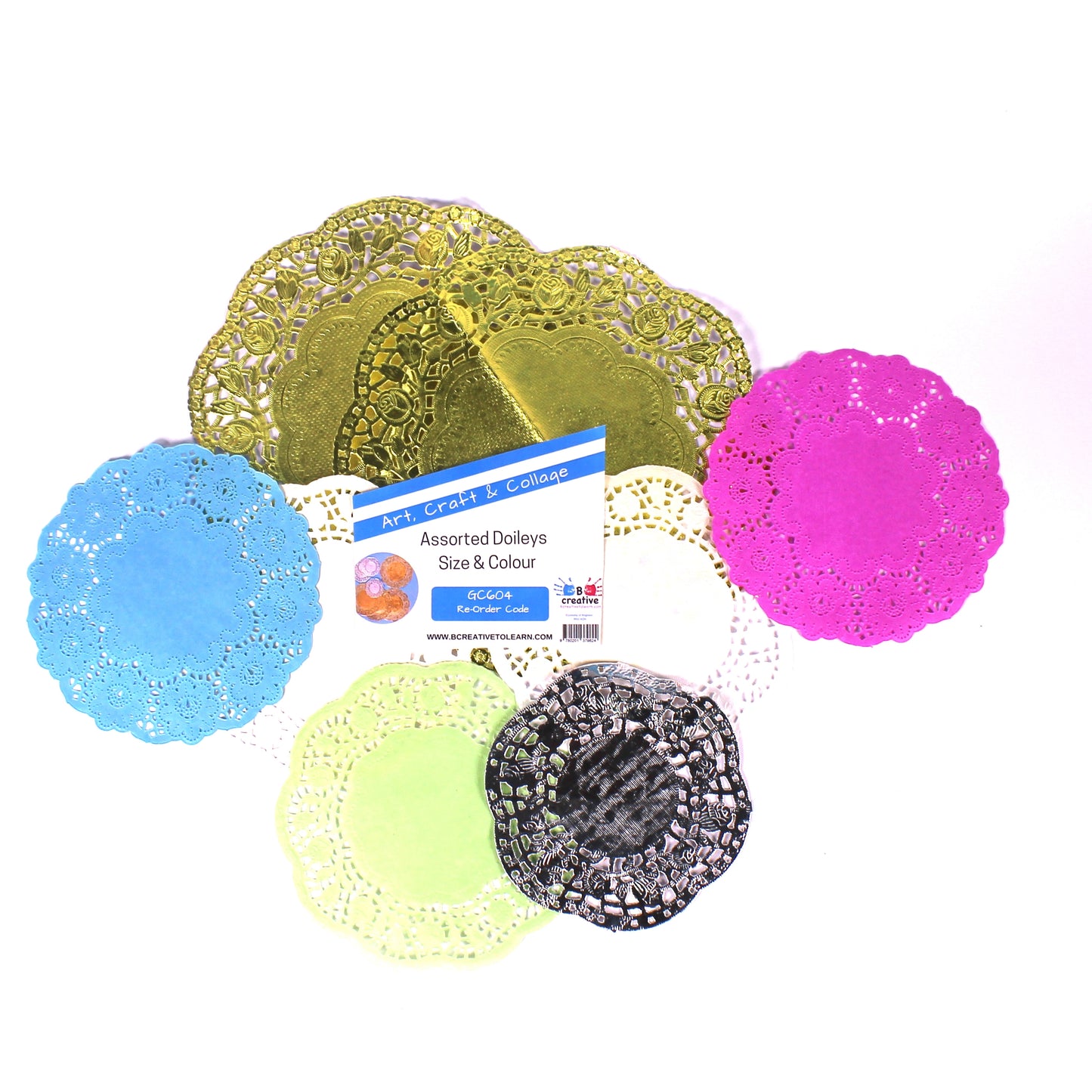 doilies shiny foil and coloured paper