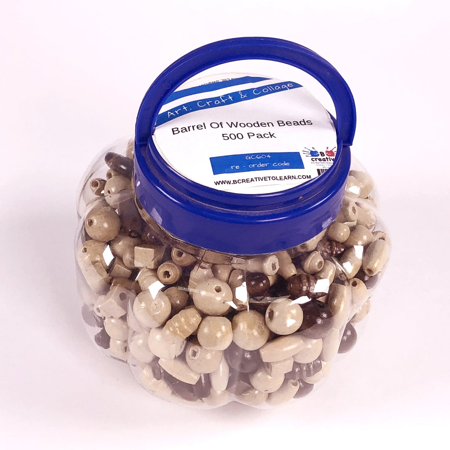 tub of wood beads