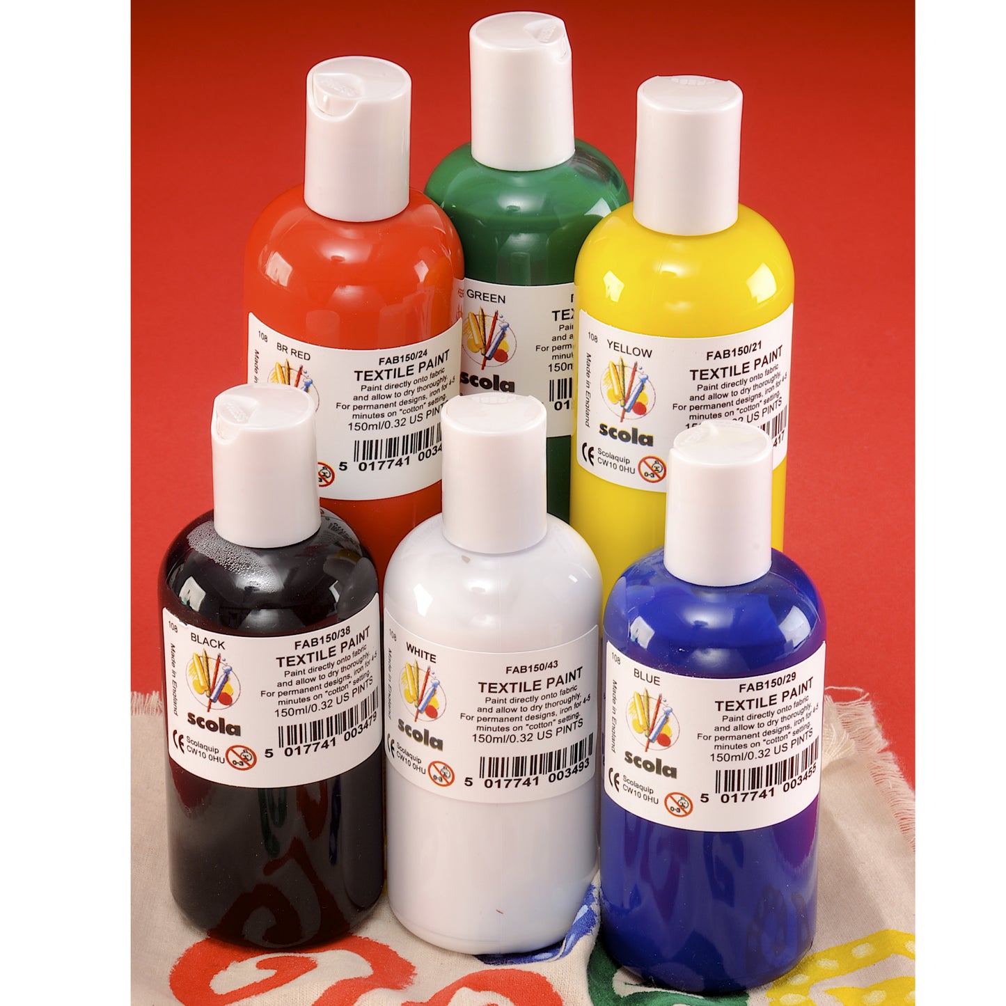 Bright Fabric Paints 6 150ml Bottles