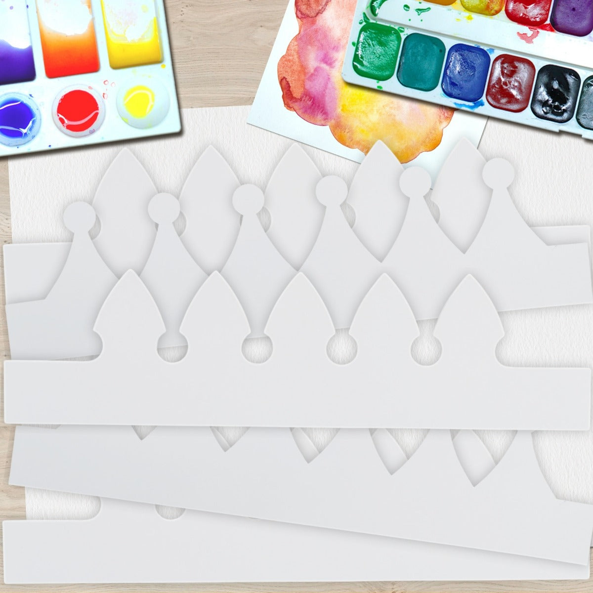 12 Giant Make Your Own White Craft Crown Party Hats Coronation