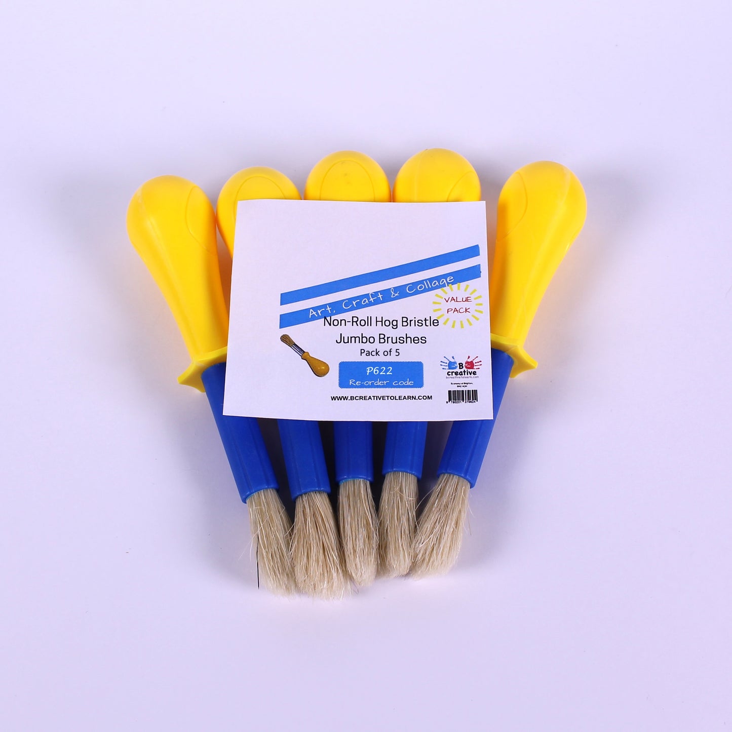 Yellow Non-Roll Hog Bristle Jumbo Paint Brushes