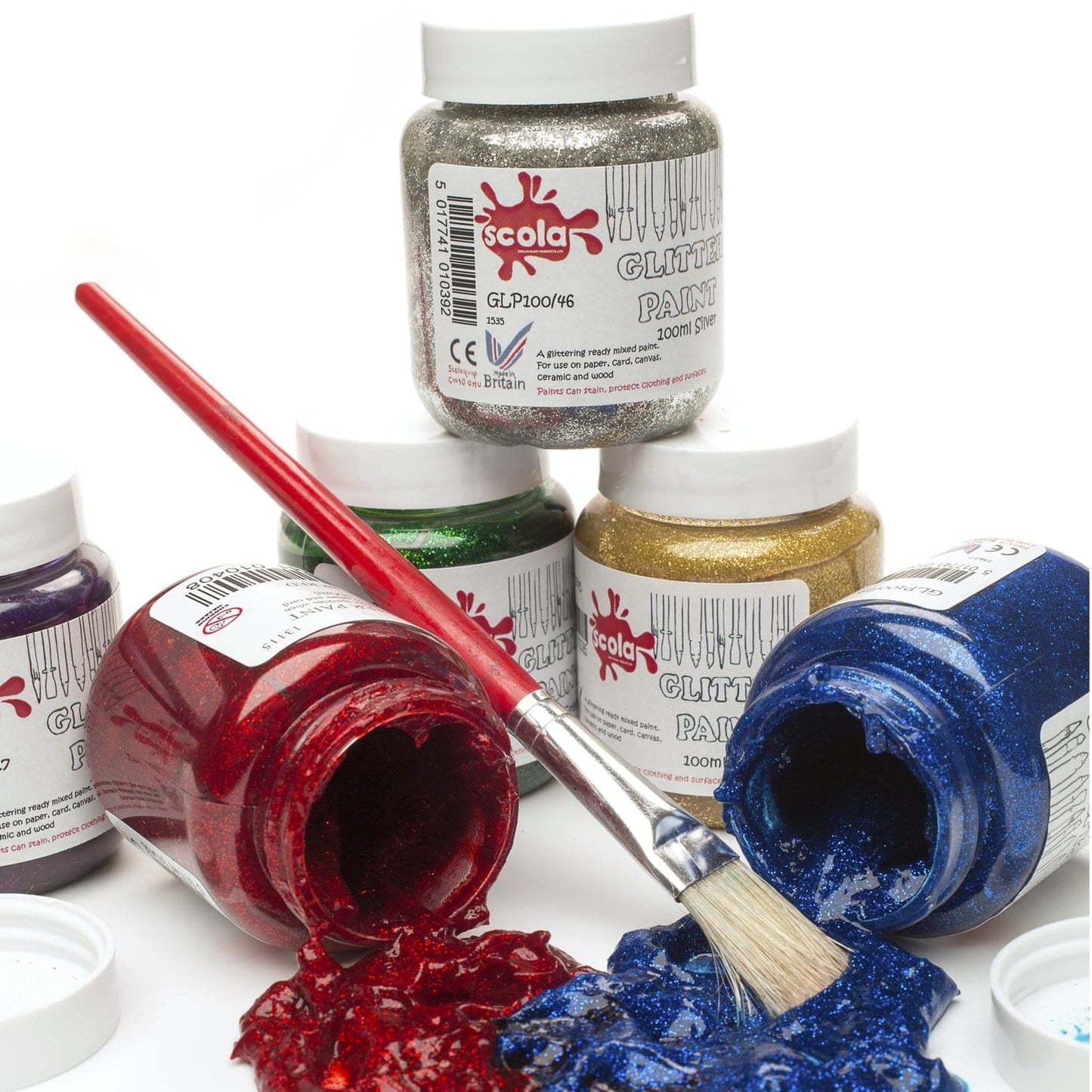 Set of 6 Glitter Paints 100ml Pots