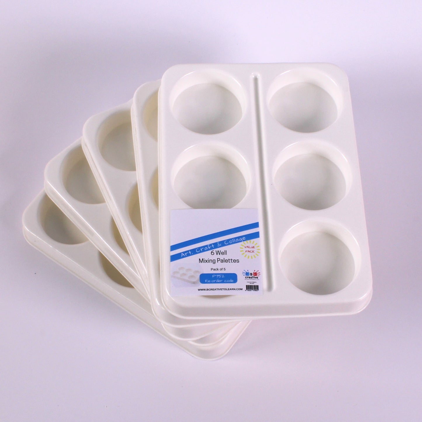 Deep 6 Well White Plastic Paint Mixing Palettes