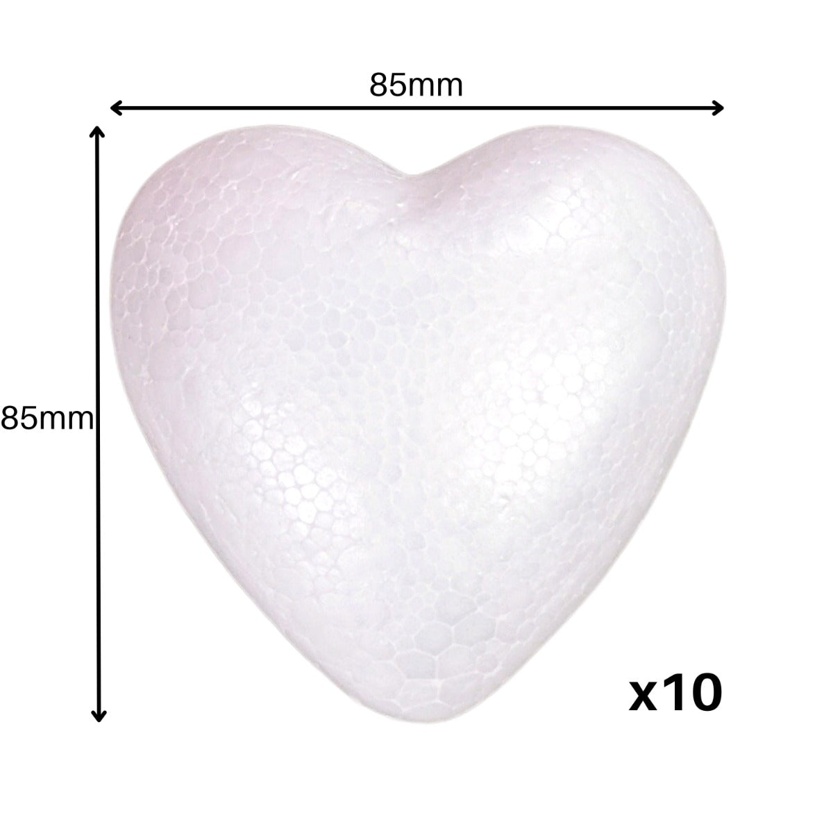 White Polystyrene Hearts 85mm Pack of 10 3D Shapes