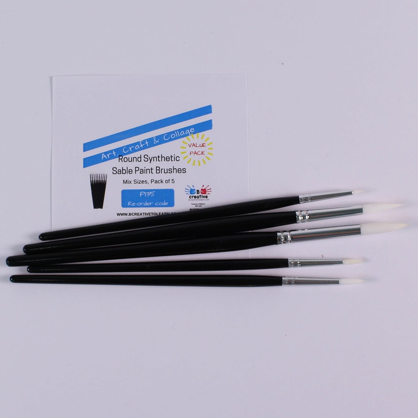Pack of 5 Synthetic Sable Paint Brushes