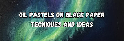 Oil pastel Northern Lights artwork on black paper with glowing blended colours