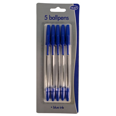 5 Blue Biro Ballpoint Pens