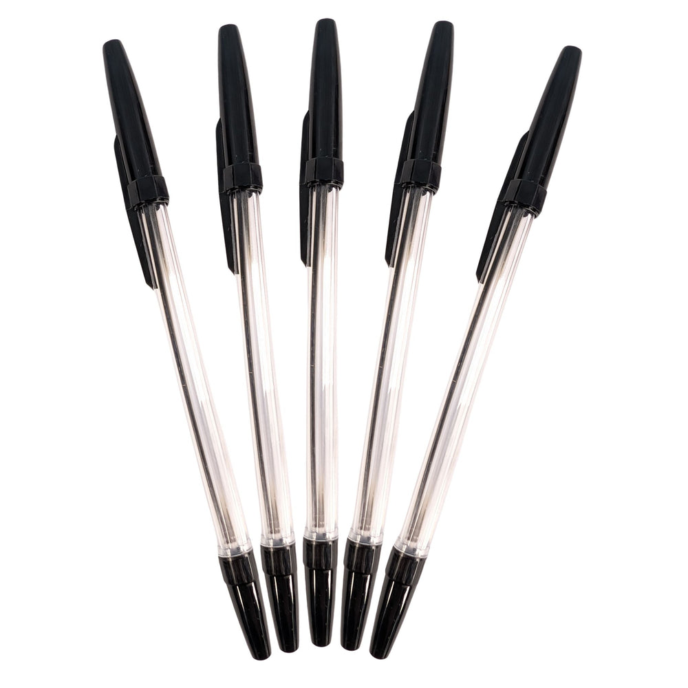5 Black Biro Ballpoint Pens