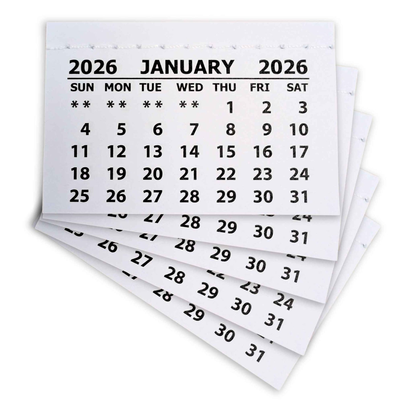 White Stitched Calendar Tabs Pads 2026
