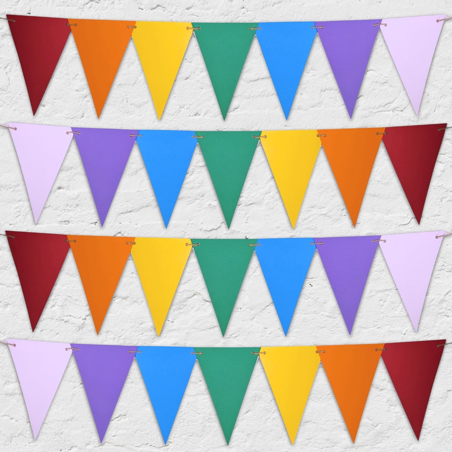 Rainbow Card Bunting 28 Coloured Flags with 5m Jute String Party Decoration