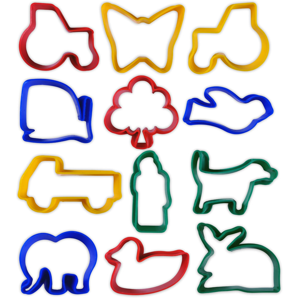 Assorted Coloured Plastic Dough Cutters Pack of 12 for Playdough & Baking