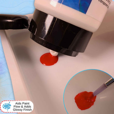 Close-up of a red acrylic being combined with gloss medium.