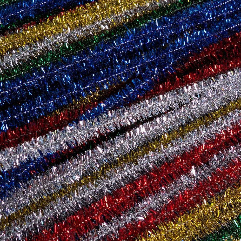 100 Tinsel Assorted Coloured Pipe Cleaners for craft - 30cm or 15cm Long Kids Craft Supplies