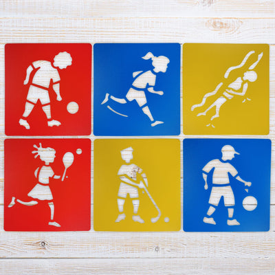 Reusable Large Sports Activity Art Stencils 6 Pieces Stencil Sets for Kids