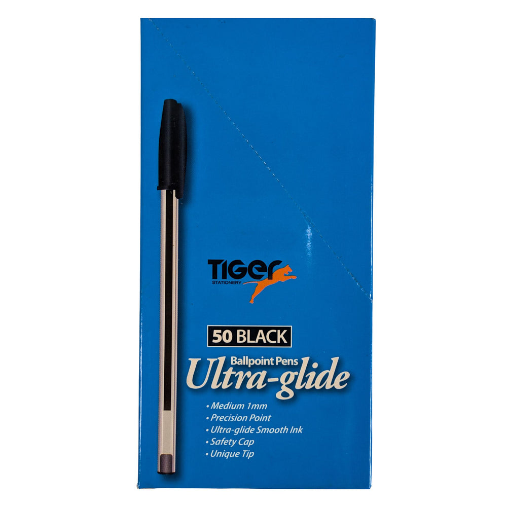 50 Black Biro Ultra-glide Ballpoint Pens 1mm Tip