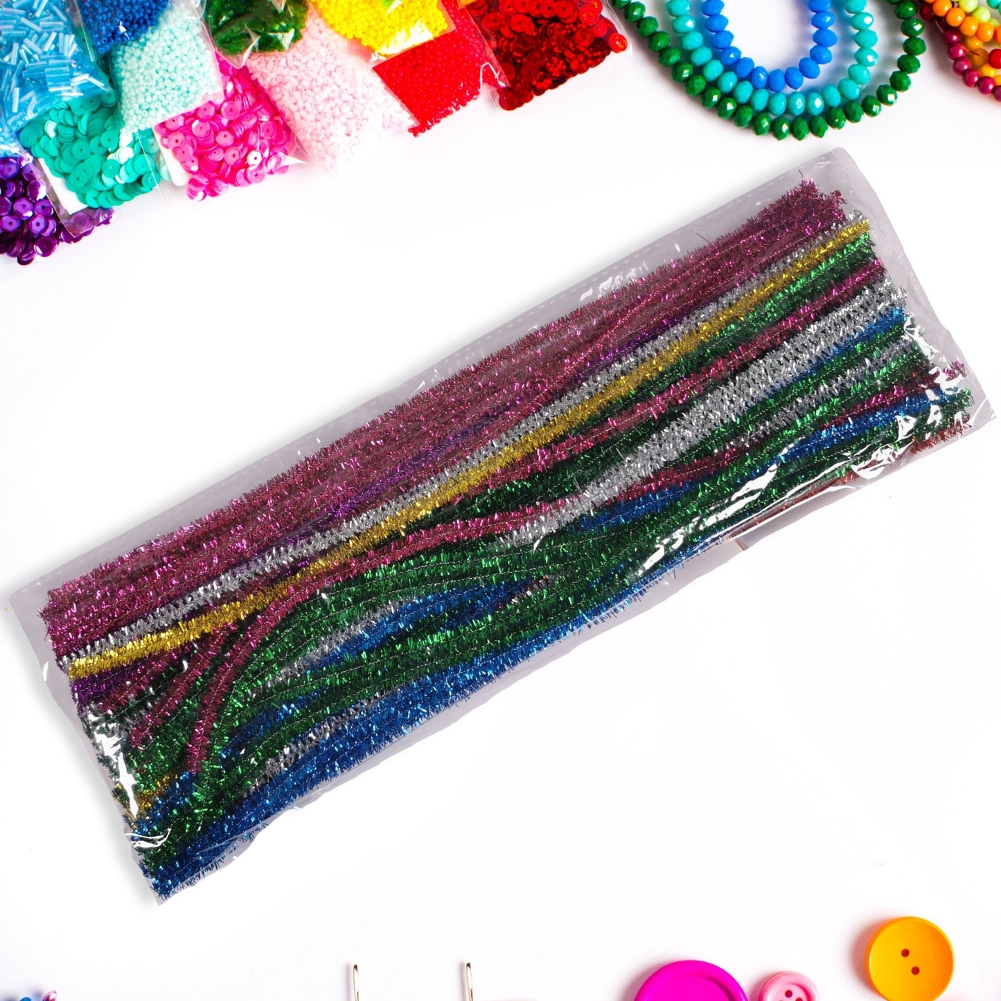 100 Tinsel Assorted Coloured Pipe Cleaners for craft - 30cm or 15cm Long Kids Craft Supplies