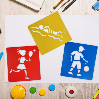 Reusable Large Sports Activity Art Stencils 6 Pieces Stencil Sets for Kids