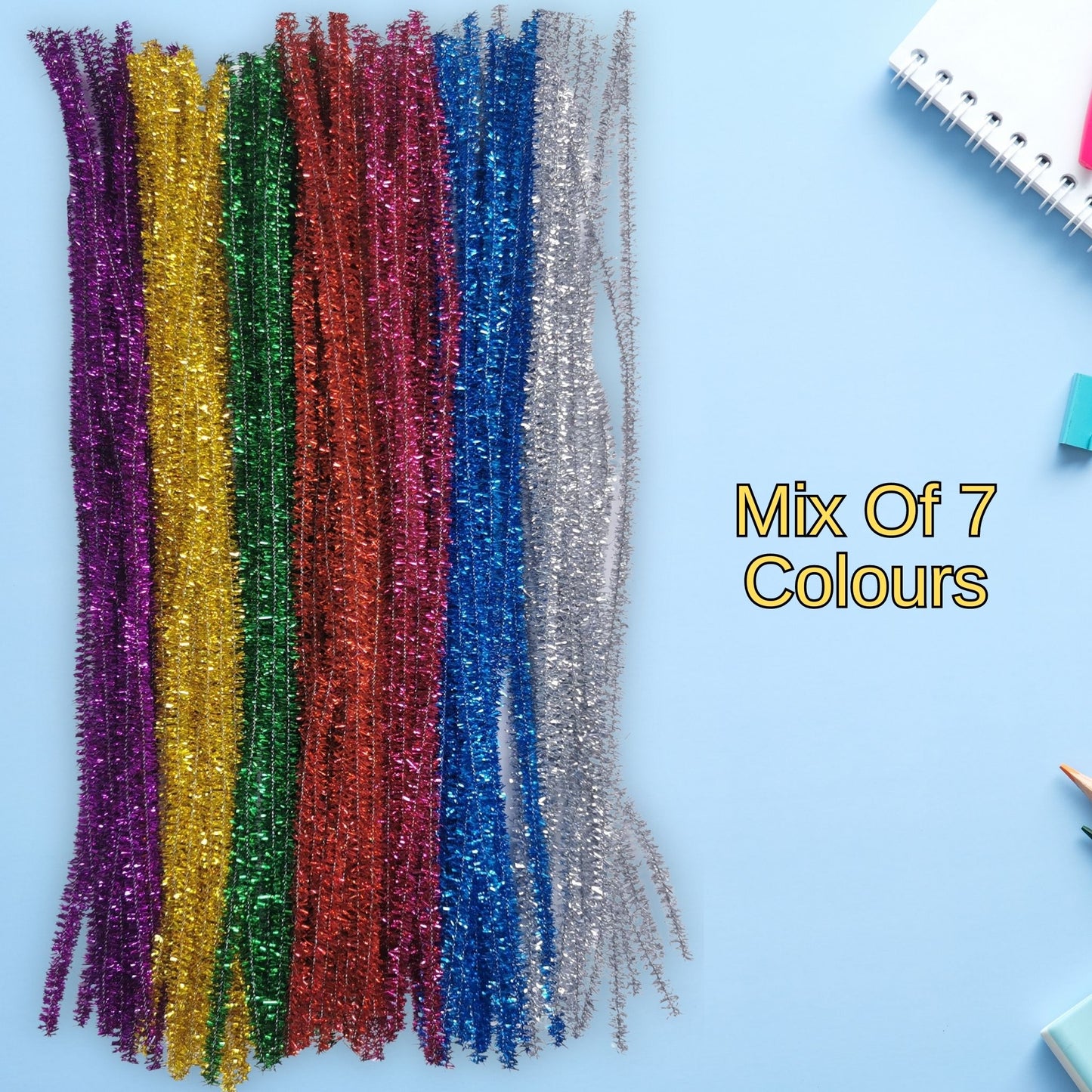 100 Tinsel Assorted Coloured Pipe Cleaners for craft - 30cm or 15cm Long Kids Craft Supplies