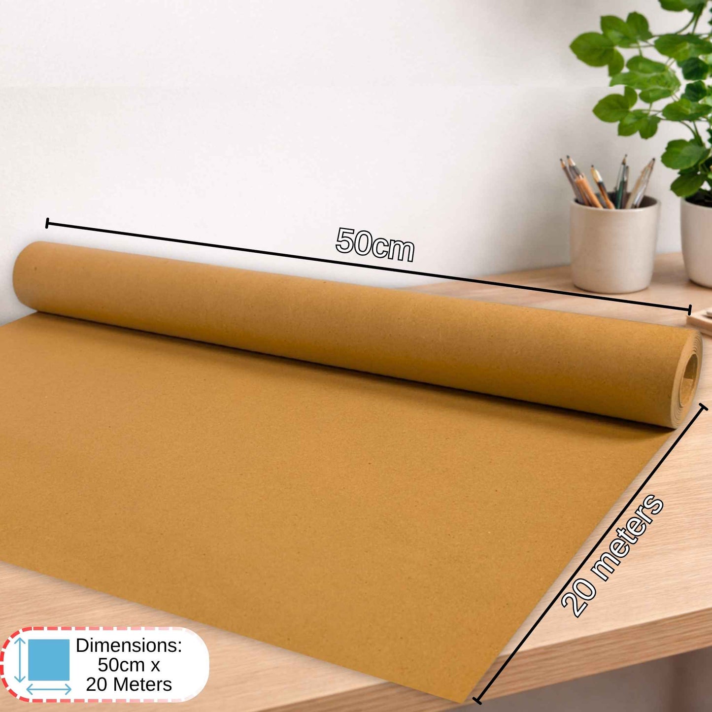 100% Recycled Kraft Paper Roll 50cm x 20m – 80gsm Brown Craft Paper for Wrapping, Packaging & Drawing