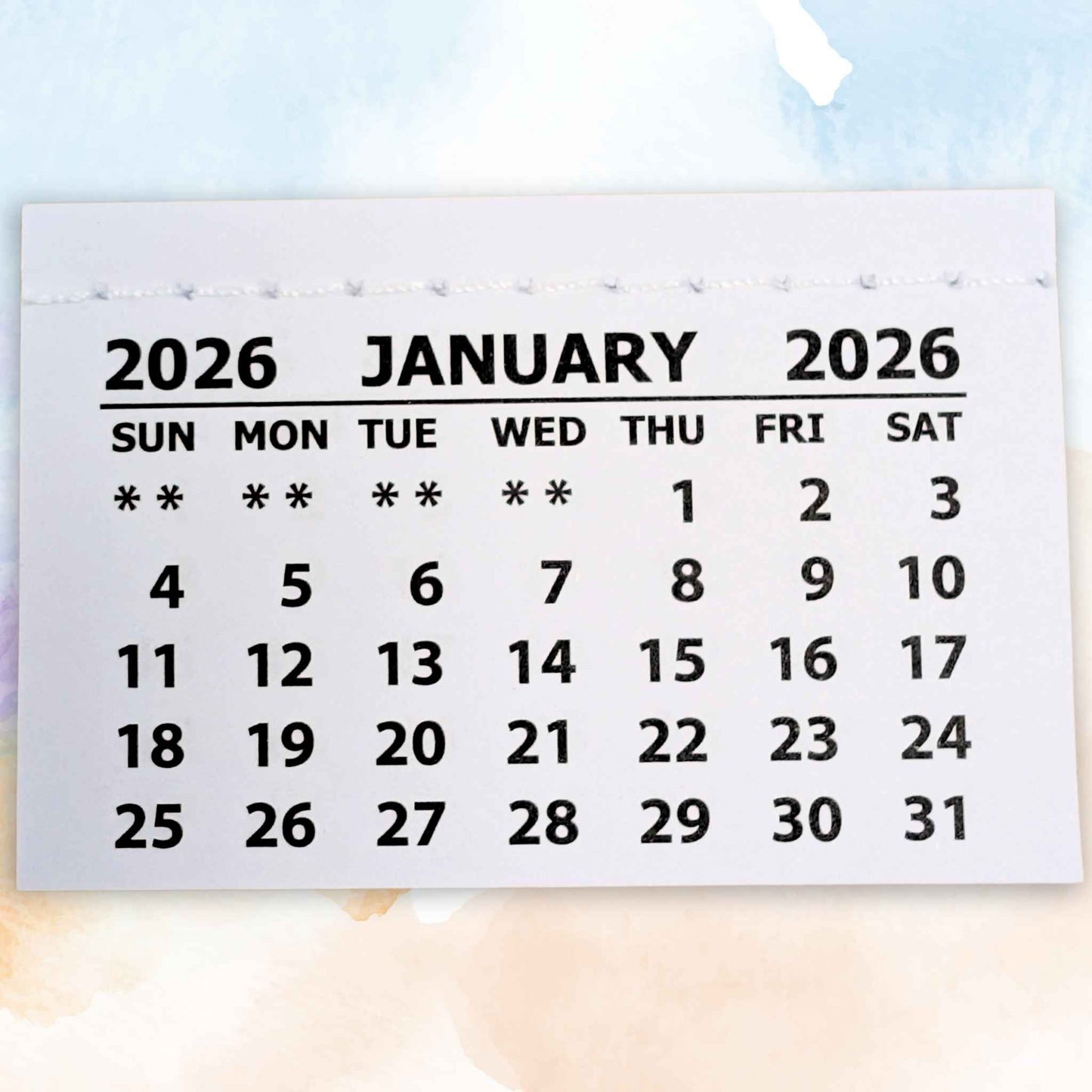 White Stitched Calendar Tabs Pads 2026