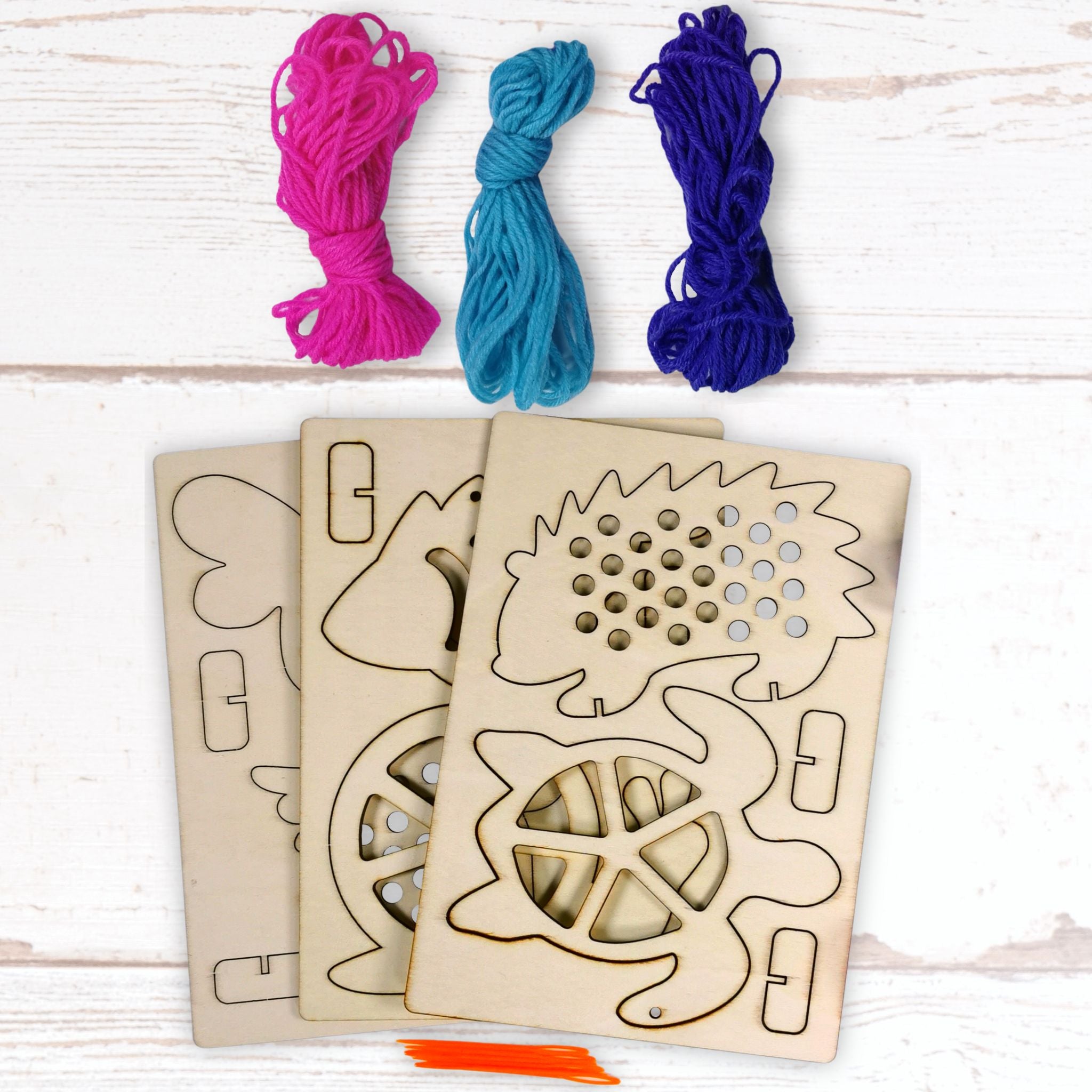 6 Wooden Animal Threading Shapes with Thread & Plastic Needle, Pop Out ...