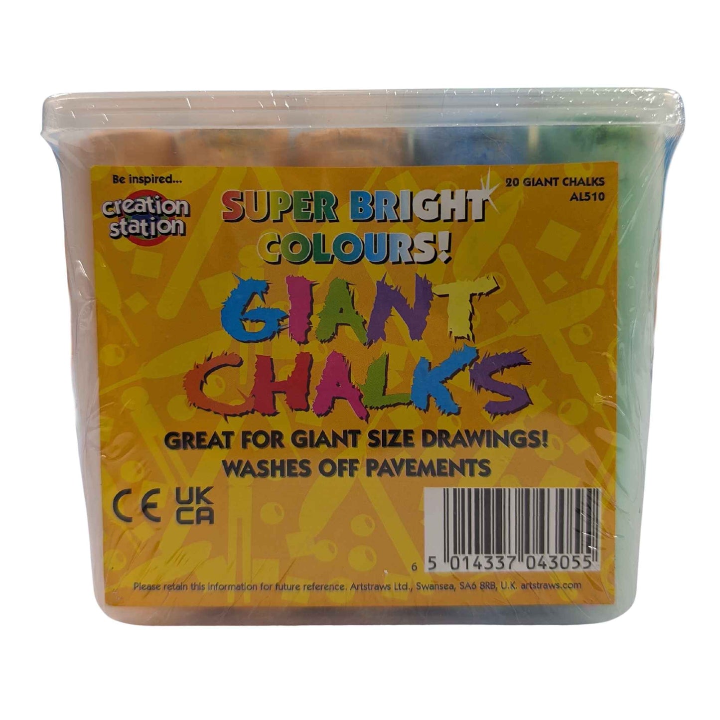 Giant Coloured Sidewalk Chalks Pack of 20 Plastic Tub