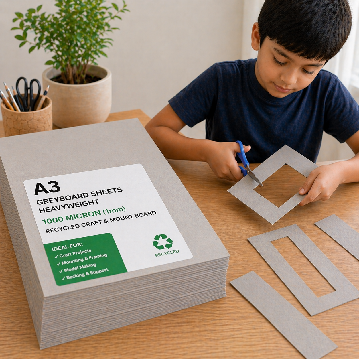 A3 Greyboard Sheets – 1000 Micron (1 mm) Heavyweight | Multiple Quantities, Recycled Craft & Mount Board