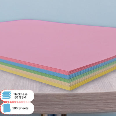 A4 Paper Pastel Coloured Assortment 100 Sheets 80gsm