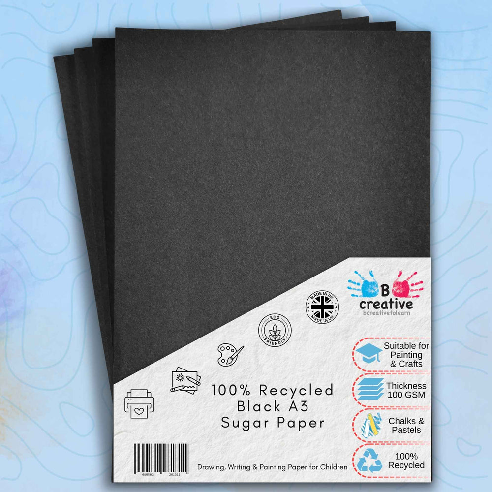 A3 100% Recycled Black Sugar Paper 100gsm