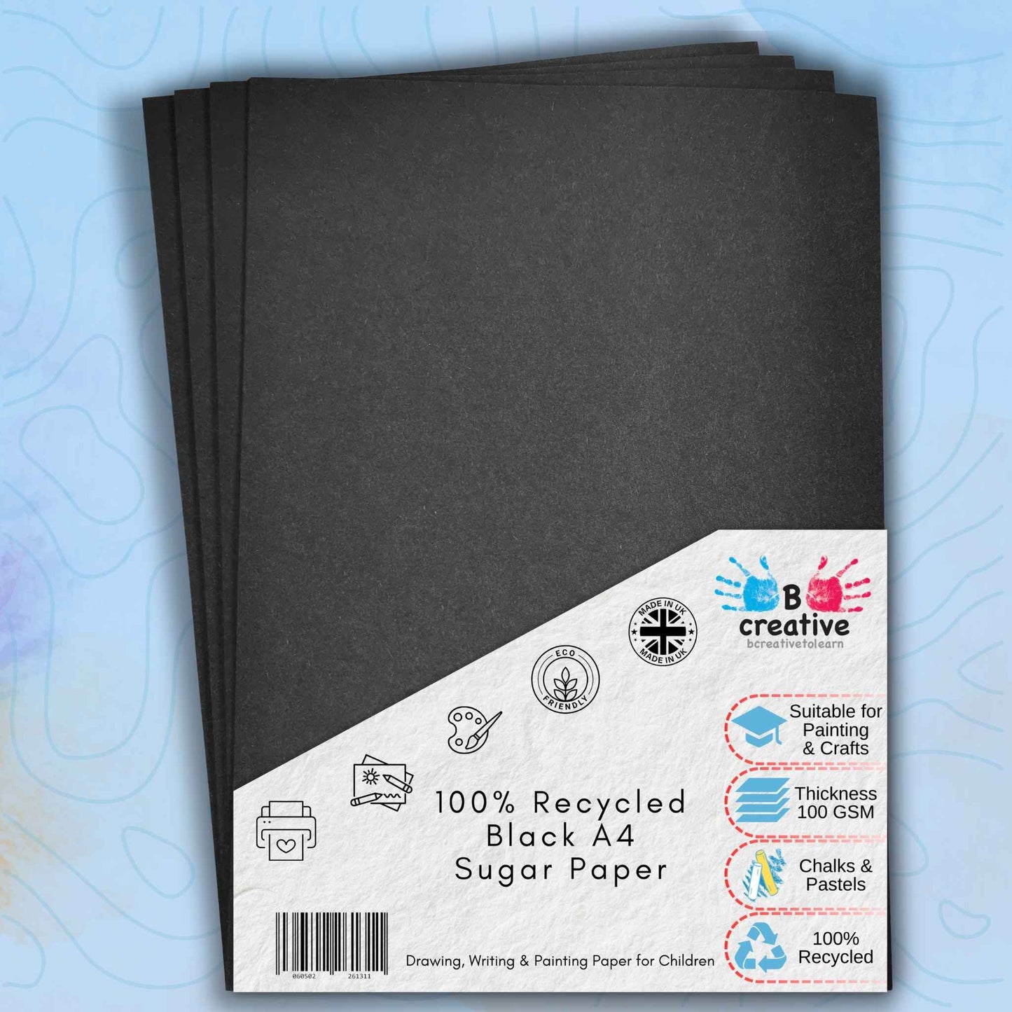 A4 100% Recycled Black Sugar Paper 100gsm