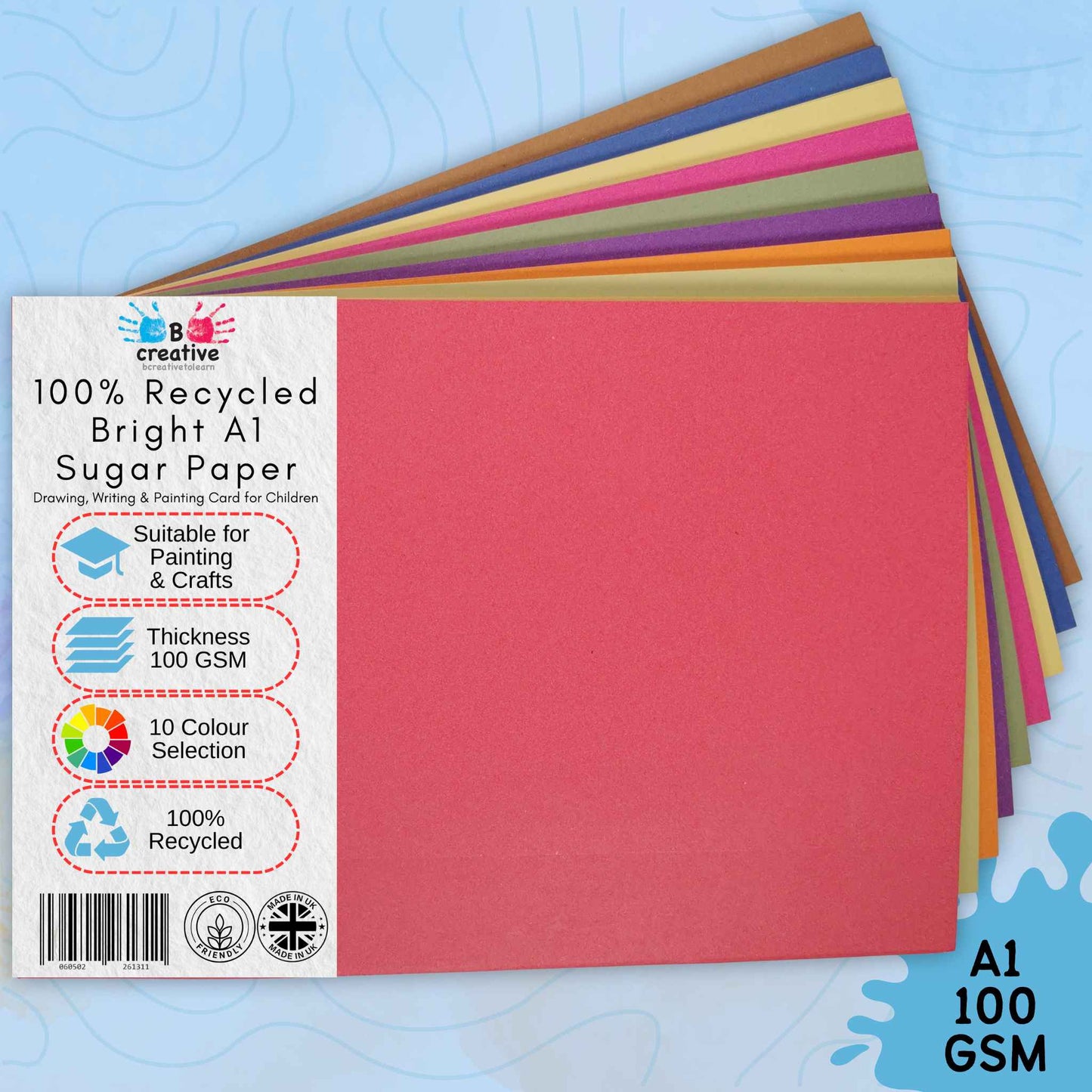 Recycled A1 Bright Colour Sugar Paper 100gsm