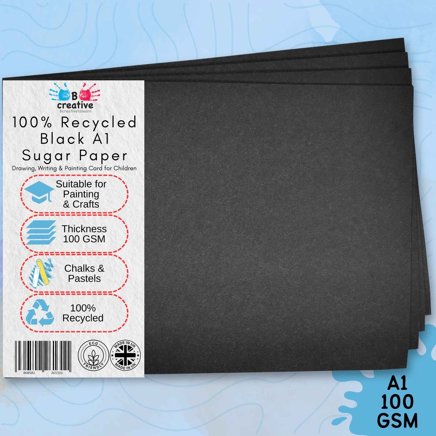 A1 Recycled Black Sugar Paper 100gsm